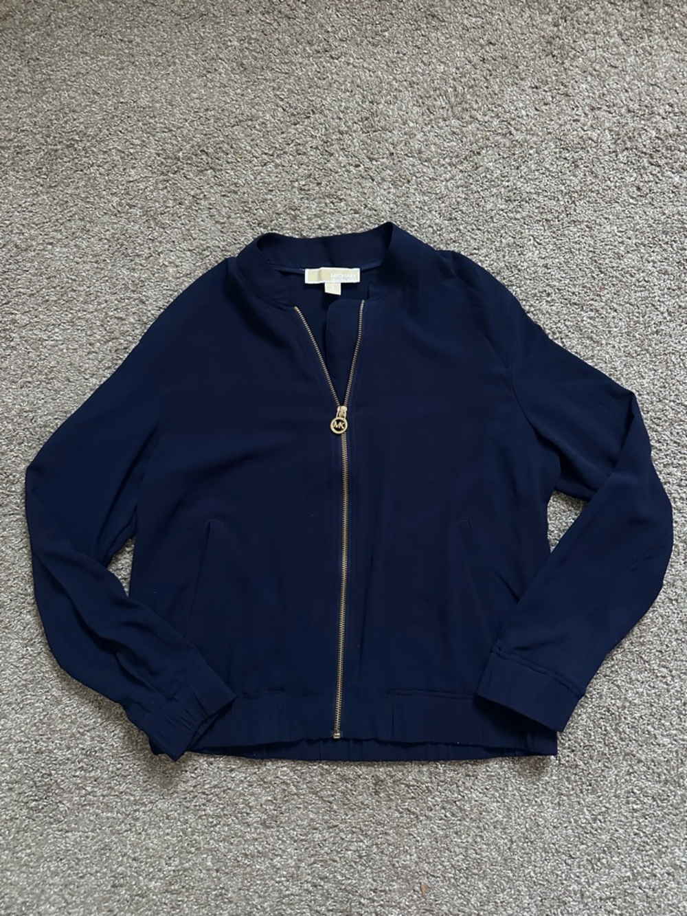 Michael Kors Navy Bomber Jacket with Gold Zip